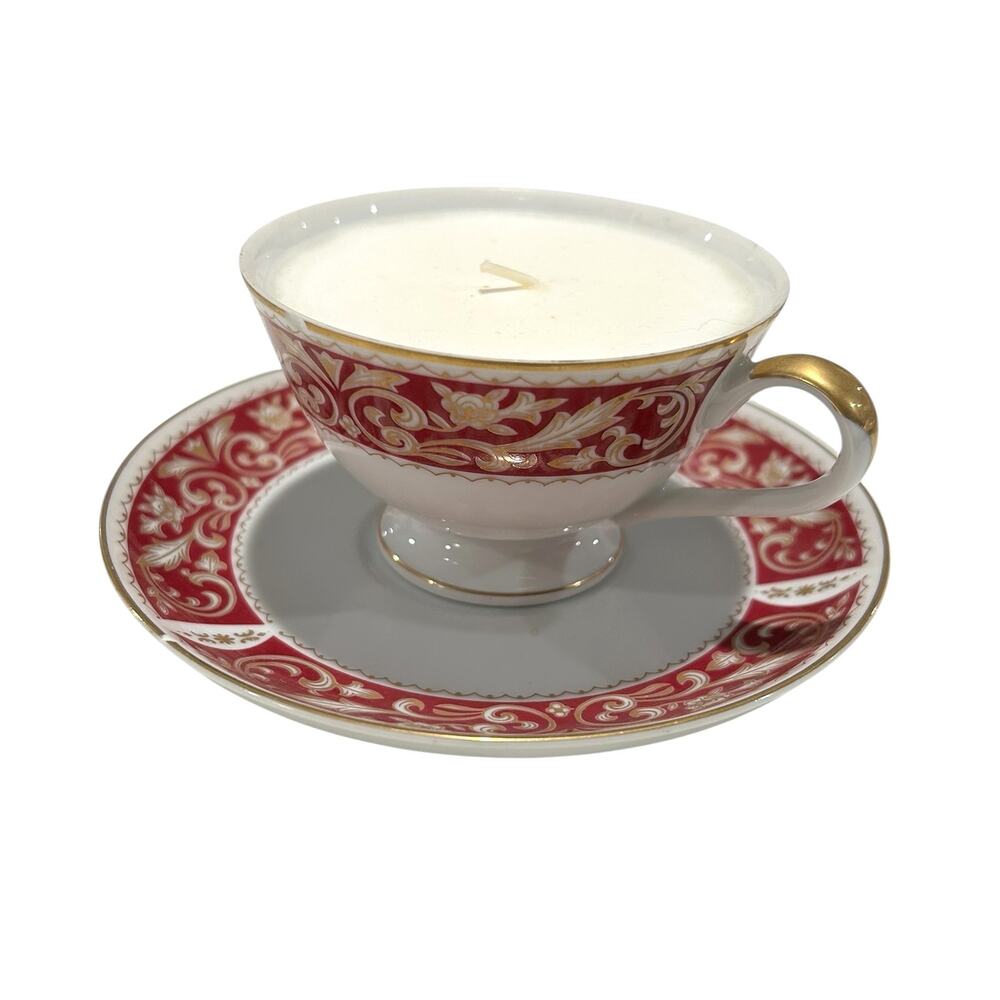 Vintage Bristol Fine China Cup and Saucer with Unscented Home Made Soy Candle